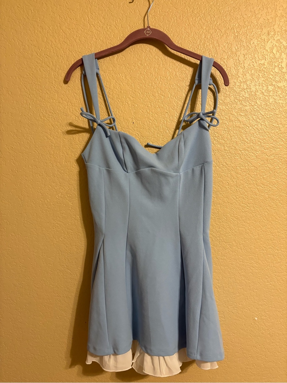 Lucy in the Sky Bow Strap Ruffle Dress in Blue